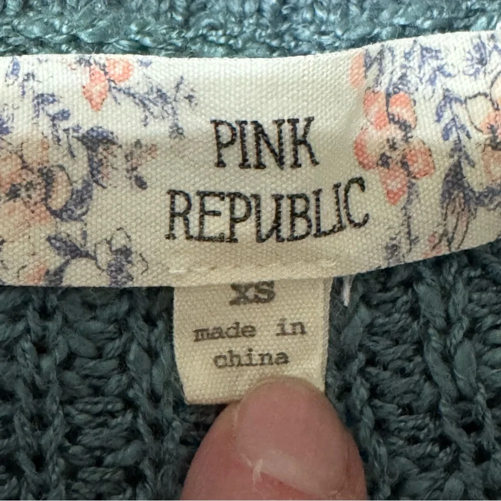Pink Republic Teal Cable-Stitch Crewneck Sweater XS